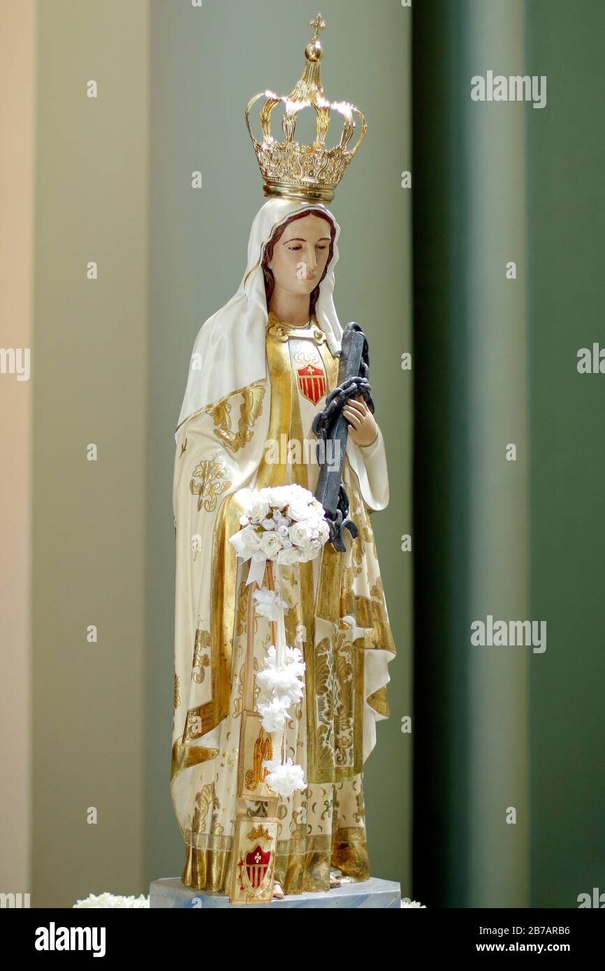 Statue de l'image de notre Dame de Miséricorde ou de notre Dame de Mercedes, une des désignations attribuées à la Vierge Marie dans l'Église catholique, mère Banque D'Images
