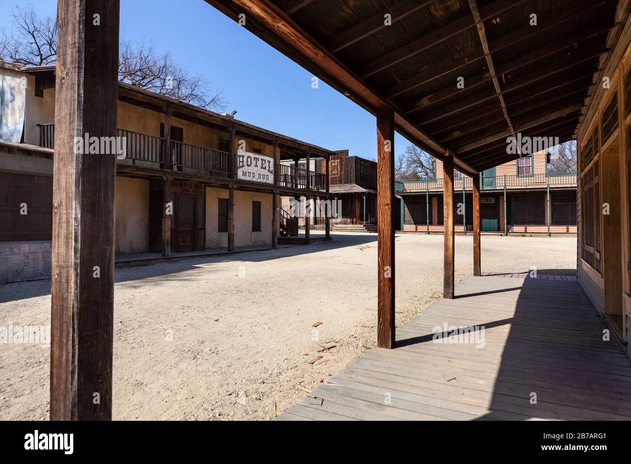 Agoura Hills, Californie, États-Unis - 29 mai 2018 : ville de cinéma ouest sauvage appartenant à US National Park Service à Paramount Ranch dans les montagnes de Santa Monica. Banque D'Images