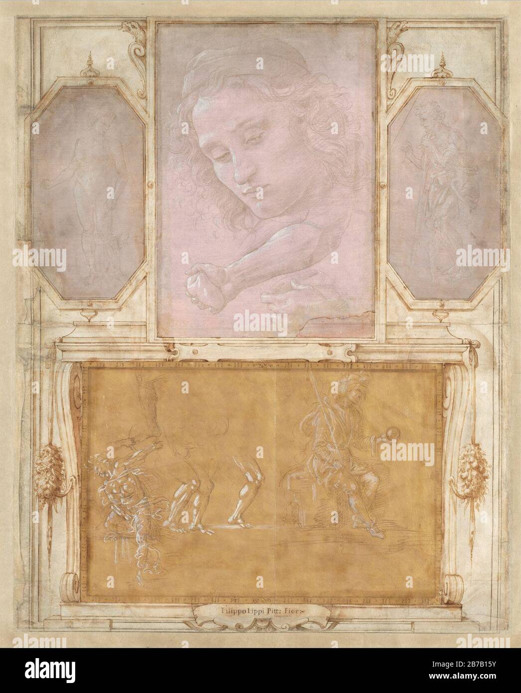 Giorgio Vasari avec dessins de Filippino Lippi, Botticelli et Raffaellino del Garbo - Page de «Balance de» Disegni» Banque D'Images