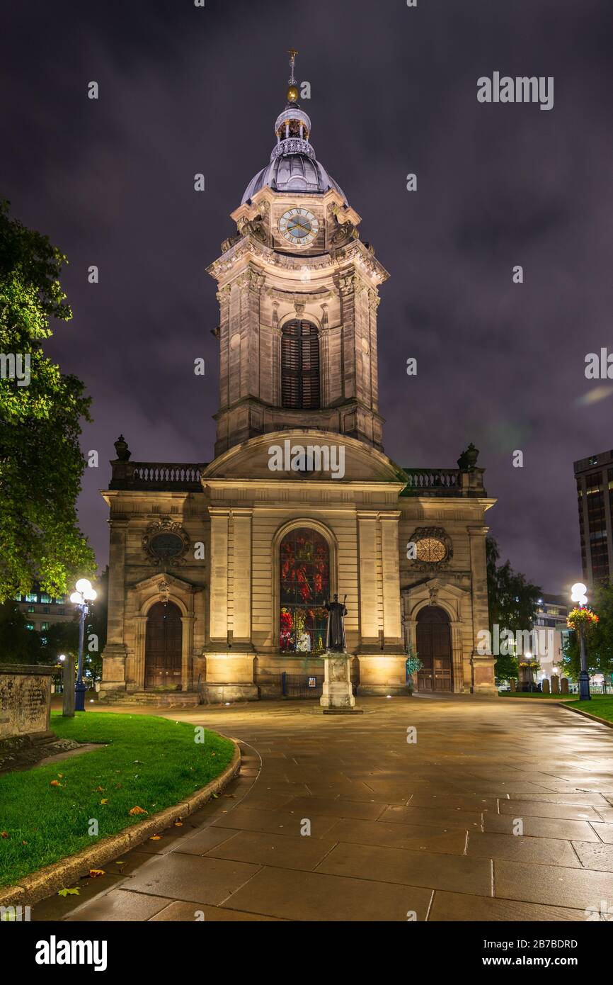 La cathédrale Saint-Philippe de Birmingham la nuit Banque D'Images