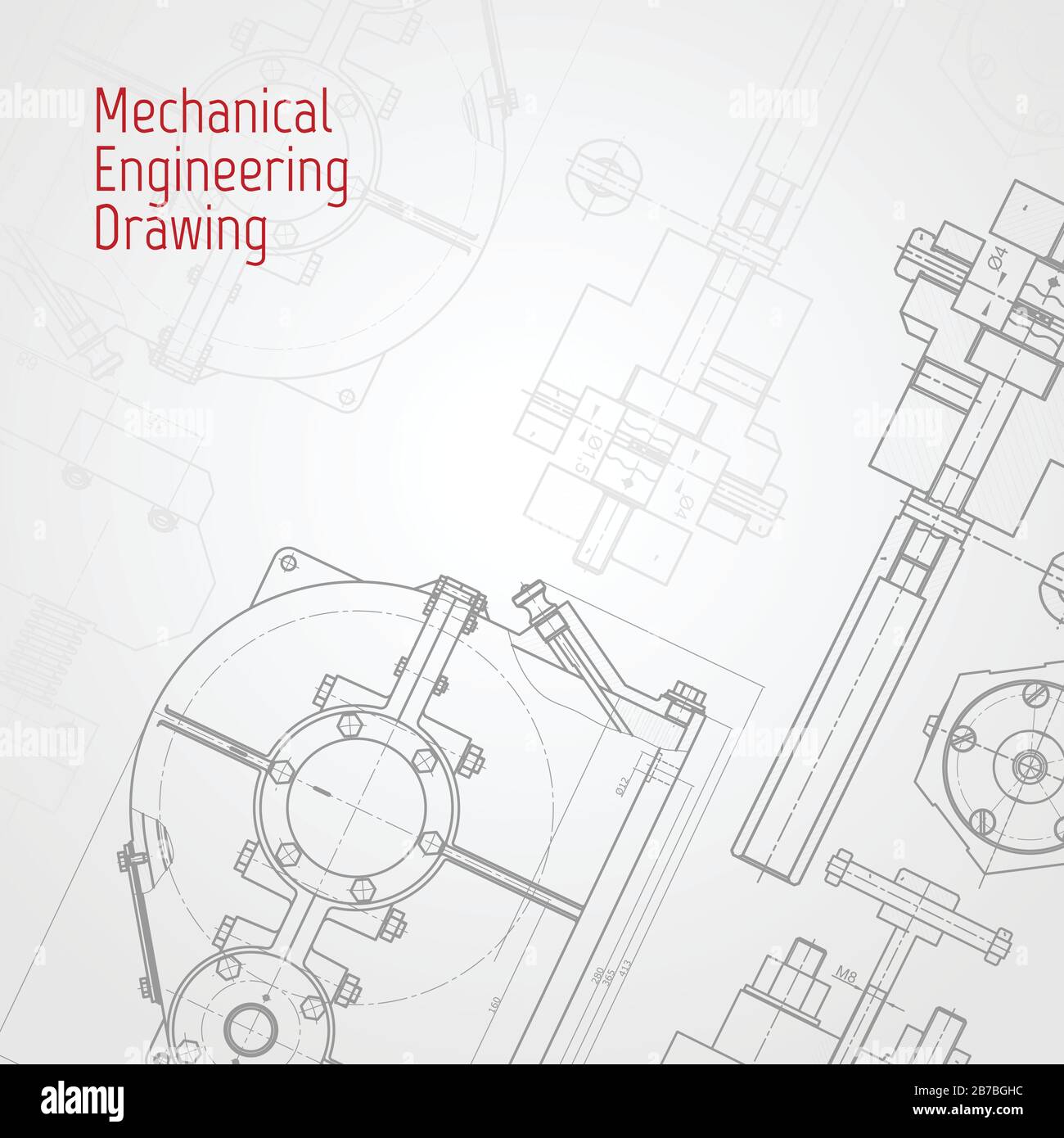 Contexte du dessin technique . Dessin d'ingénierie mécanique. Arrière-plan du dessin de la ligne du moteur Illustration de Vecteur