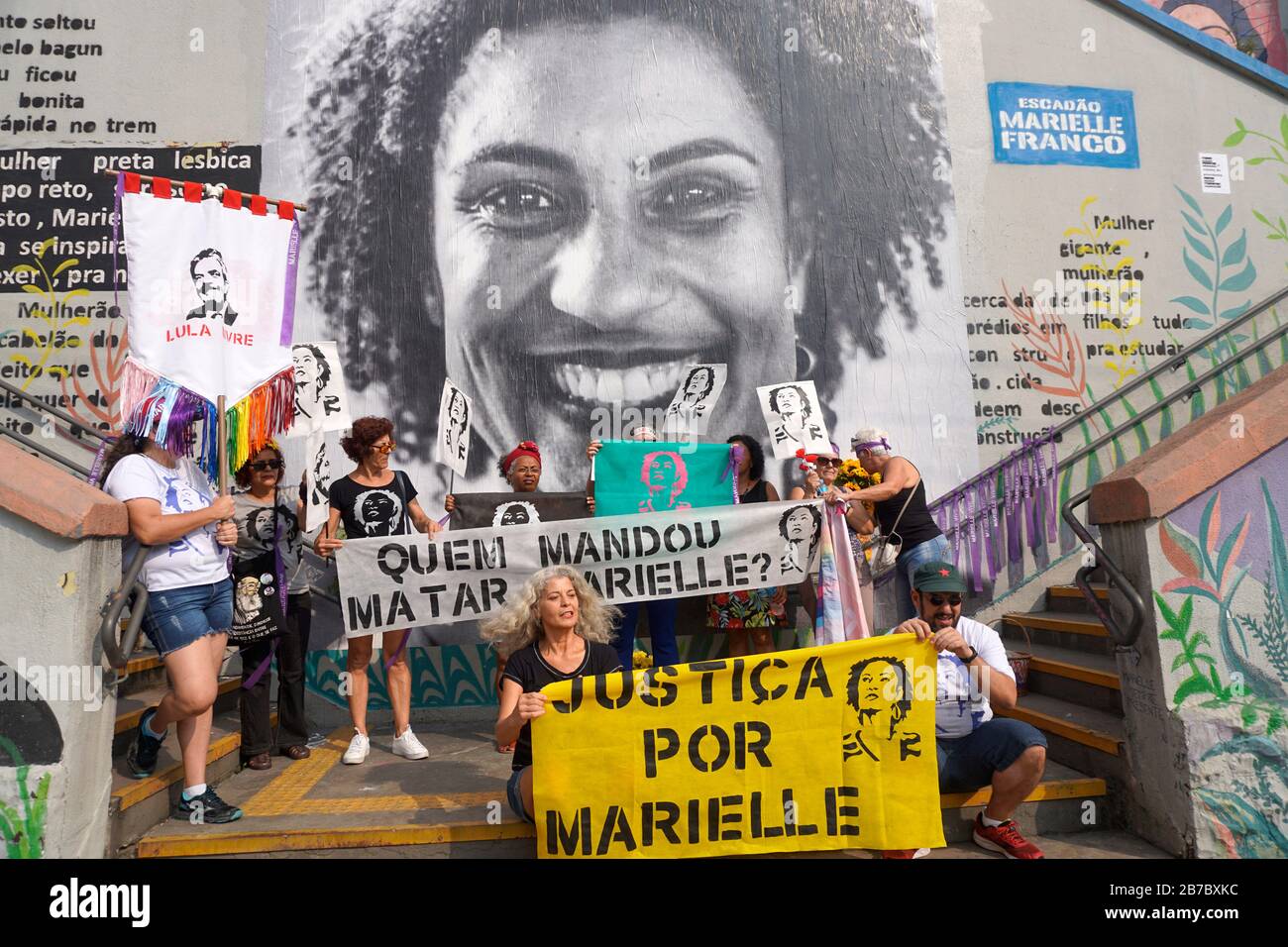 L Hommage A Marielle Franco Est Vu Dans La Ville De Sao Paulo Le 14 Mars Le 14 Mars Marque Le Deuxieme Anniversaire De La Mort Du Conseiller Municipal Photo Stock Alamy
