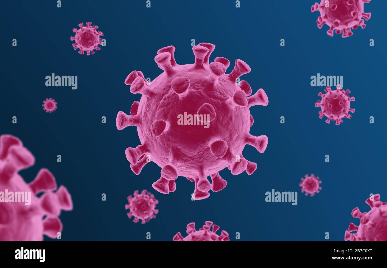 Le rendu tridimensionnel de la maladie respiratoire aiguë du virus corona de 2019-nCoV a été découvert pour la première fois en janvier 2020 dans la ville chinoise de Wuhan. COVID-19 Banque D'Images