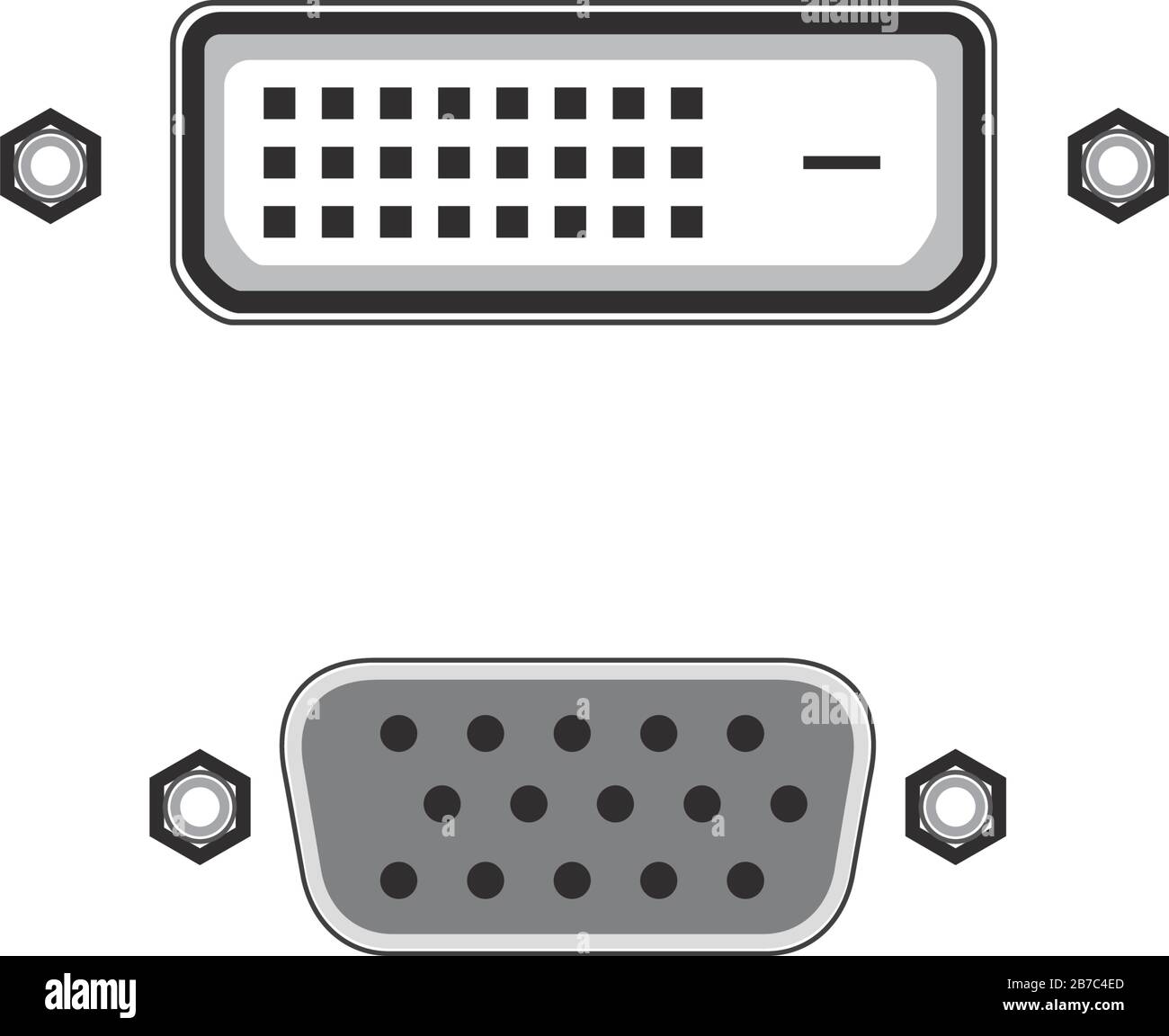 Port ou connecteur VGA et DVI. Illustration vectorielle de stock isolée sur fond blanc. Illustration de Vecteur
