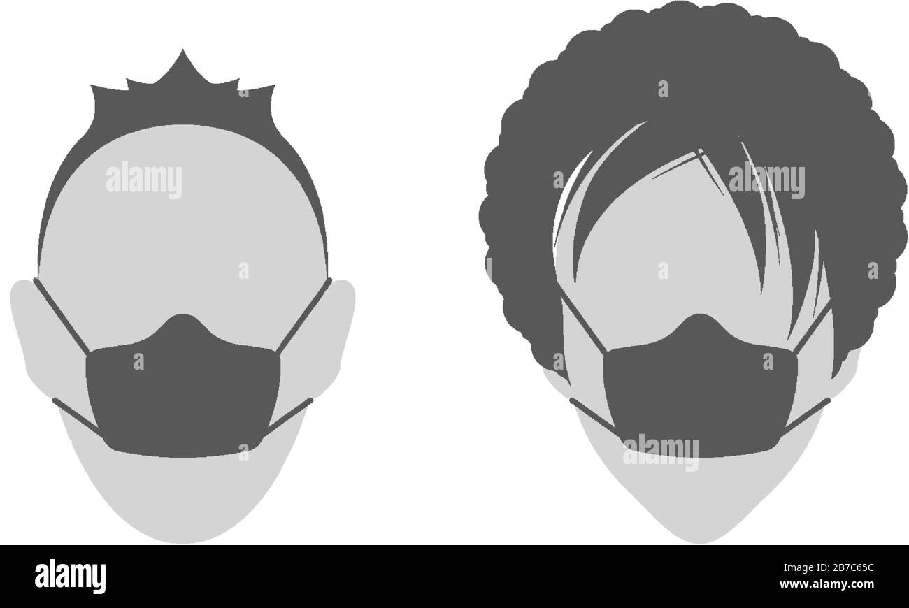 Homme et femme dans les masques médicaux. Illustration vectorielle monochrome. Illustration de Vecteur