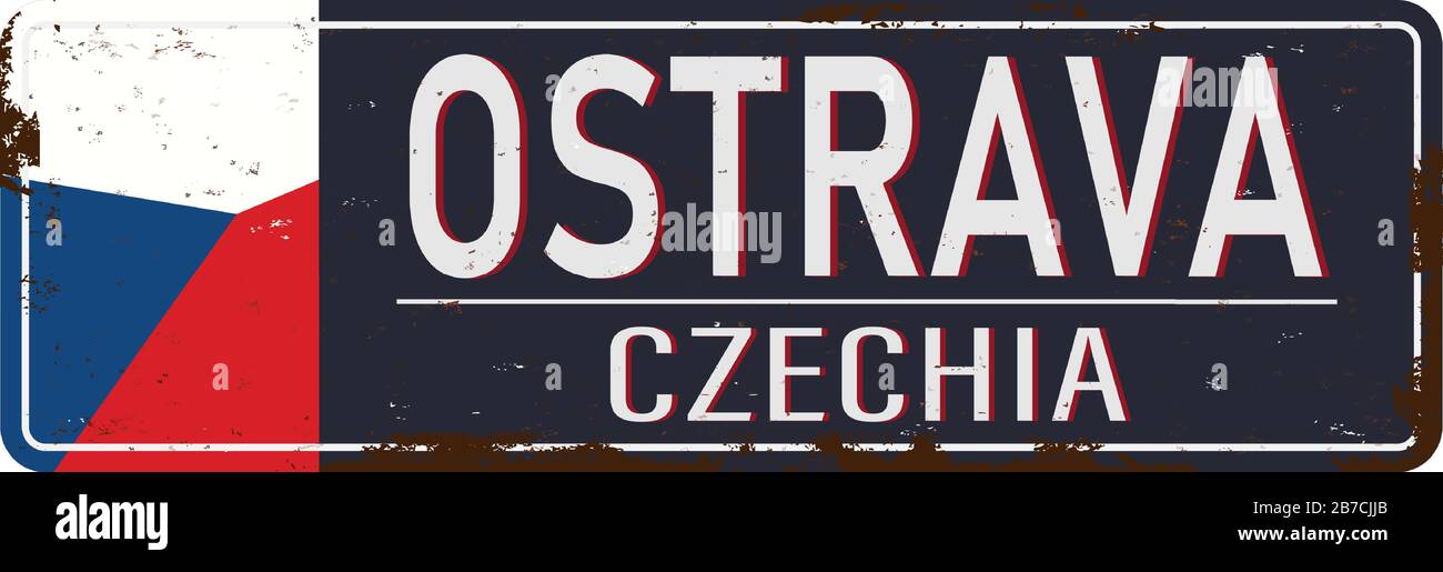 Icône de panneau en métal roudet drapeau de la Tchéquie d'Ostrava Illustration de Vecteur