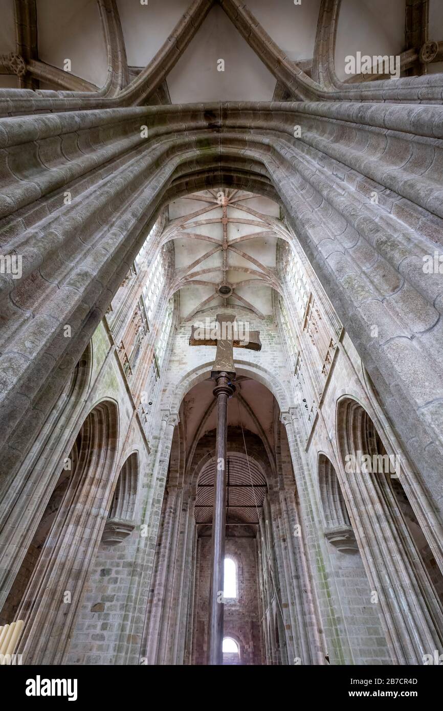 Intérieur de l'abbaye du Mont Saint-Michel, Normandie, France, Europe Banque D'Images
