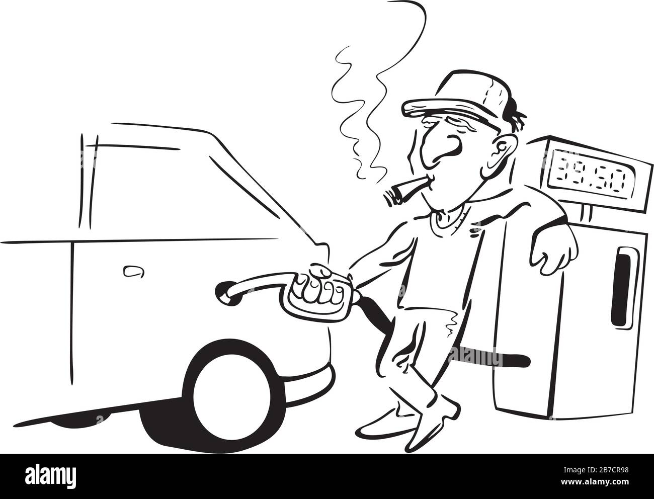 l'homme fait le plein d'une voiture dans une station-service Illustration de Vecteur