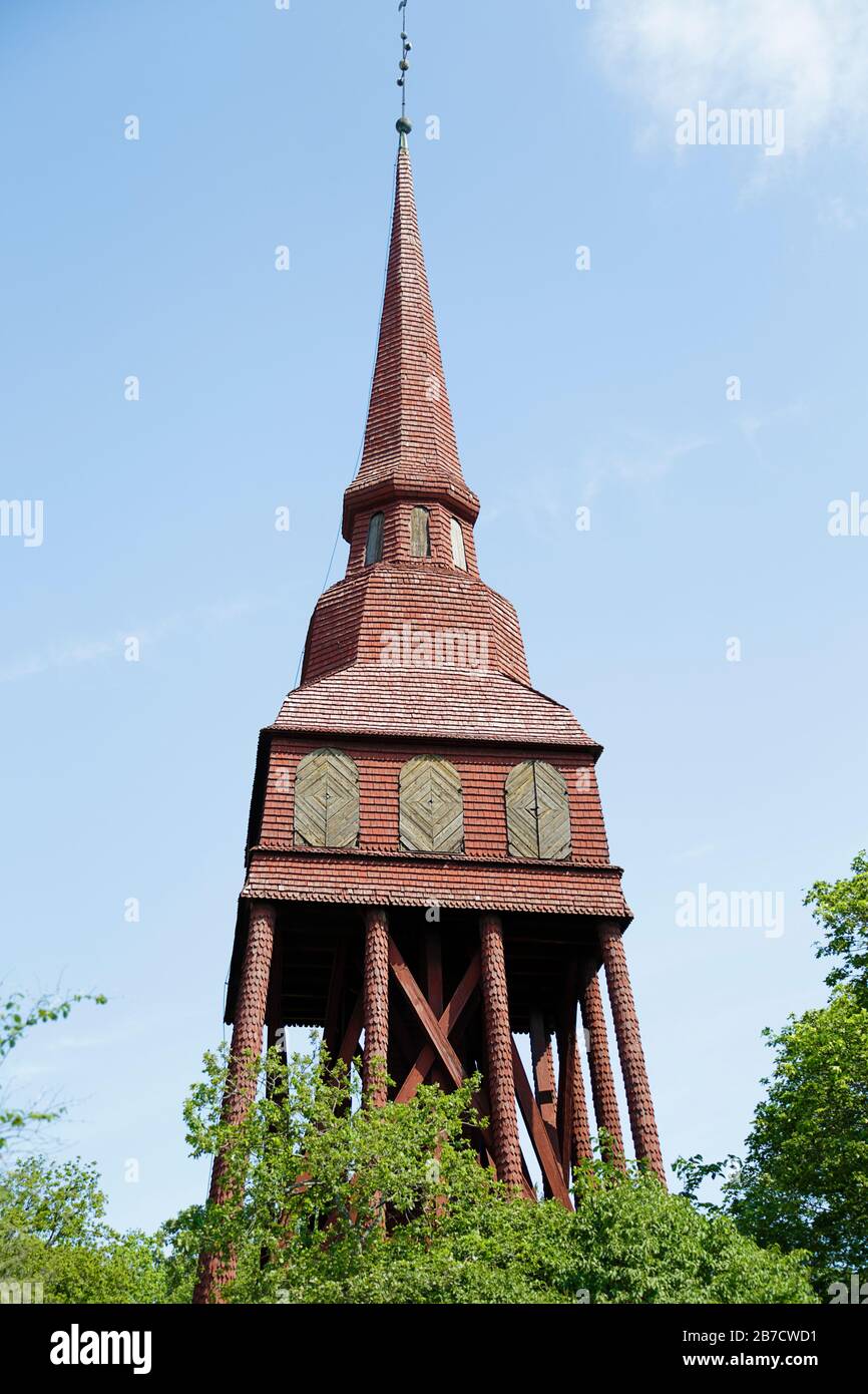 Vieux bois Hallestad Beffroi Stockholm, Suède Banque D'Images