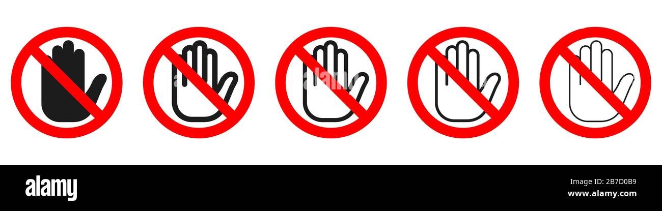 Signe d'arrêt De La Main interdit. Ensemble de signes de blocage avec icône manuelle. Illustration vectorielle. Panneau d'arrêt. Aucun signe d'entrée isolé. Illustration de Vecteur