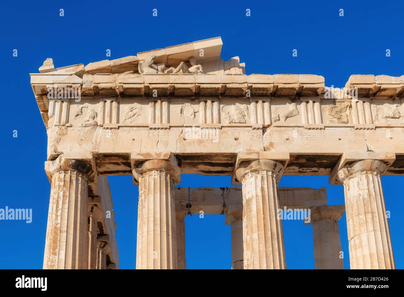 Closeup Temple du Parthénon, Acropole d'Athènes, Grèce. Banque D'Images