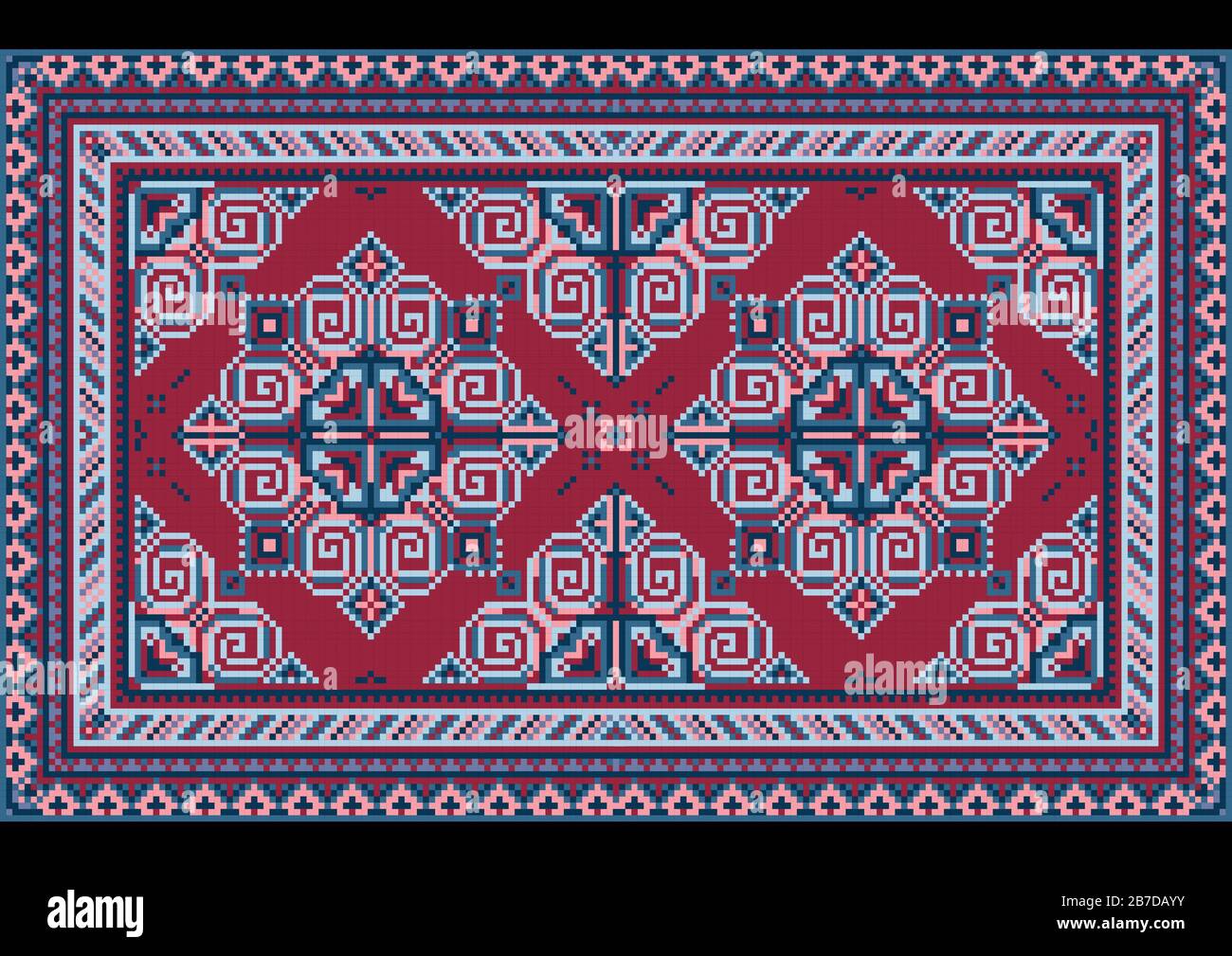 Vintage luxe variegated tapis oriental avec claret et différentes nuances de bleu sur fond noir Banque D'Images