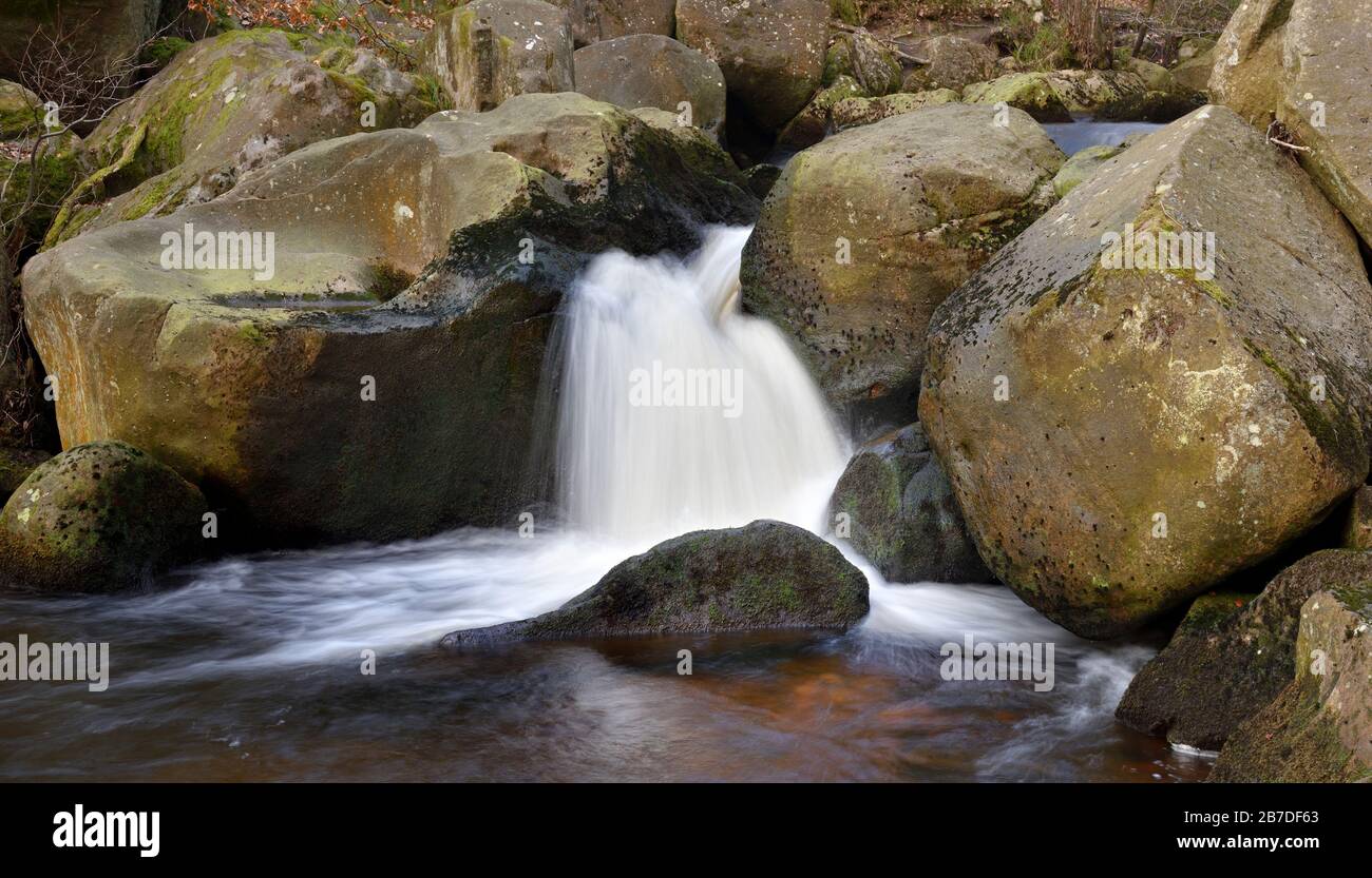 Burbage Brook, Padley Gorge, Longshaw Estate, Peak District National Park, Derbyshire, Angleterre, Royaume-Uni Banque D'Images