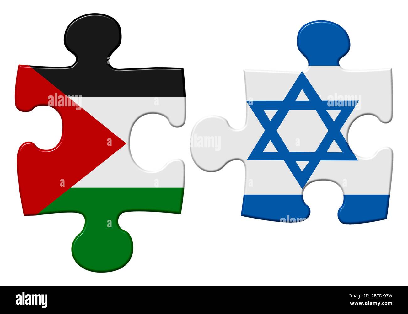 Israël et le drapeau palestinien puzzle avec les pièces séparées sur un fond blanc isolé avec un chemin de découpe Banque D'Images