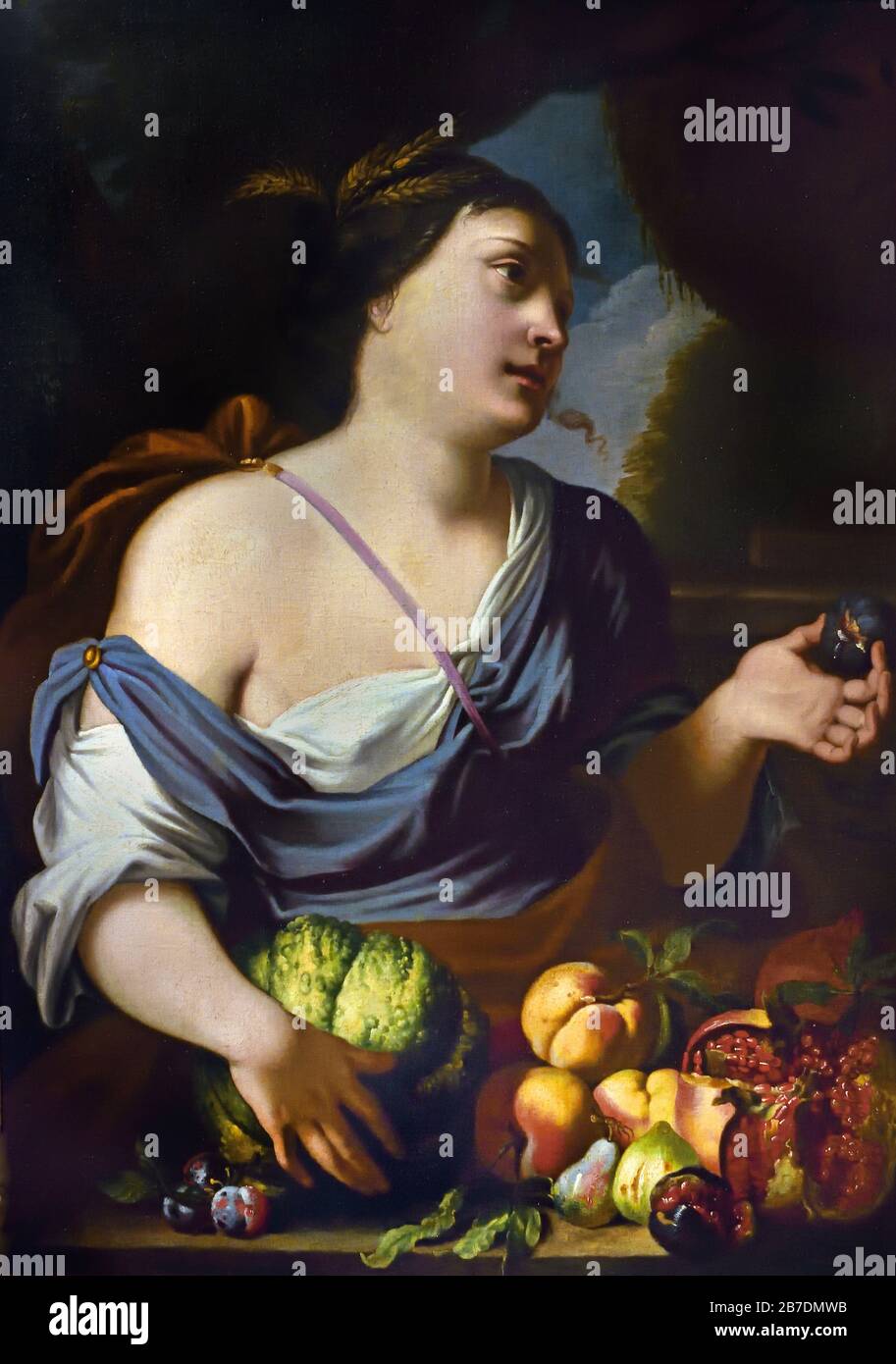 Allégorie de l'été avec STILL Life of fruit 1670-1675 par Abraham Brueghel 1631-1690 et Luigi Garzi 1638-1721, la famille Brueghel ( Bruegel ou Breughel ), peintres flamands du XVIe au XVIIe siècle, belge, Belgique. Banque D'Images