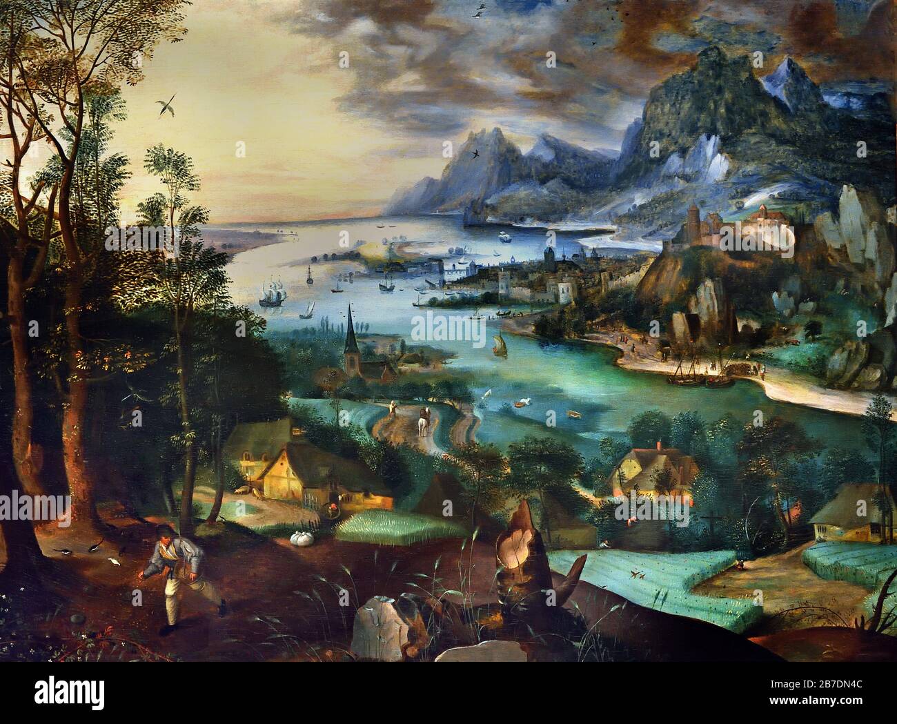 Paysage avec parabole du Sower 1557 par Jan Brueghel l'Elder 1568-1625 et Jacob Grimmer 1525-1592 famille Brueghel ( Bruegel ou Breughel ), peintres flamands du XVIe au XVIIe siècle, belge, Belgique. Banque D'Images