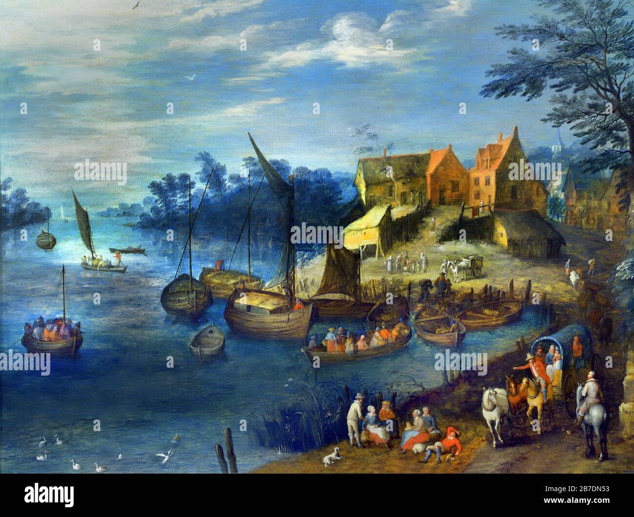 Paysage fluvial de Joseph van Bredael 1688-1739, peintres flamands du XVIe au XVIIe siècle, belge, Belgique. Banque D'Images