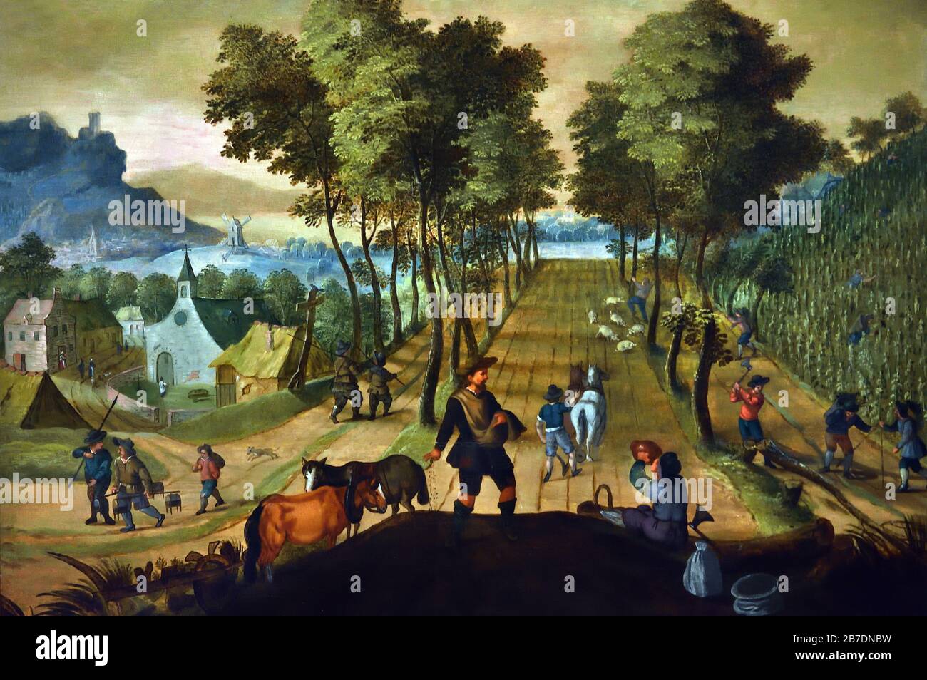 Un vaste paysage avec les agriculteurs qui tendent le champ 1620-1625 par Sebastian Vrancx 1573-1647 peintres flamands du XVIe au XVIIe siècle, belge, Belgique. Banque D'Images