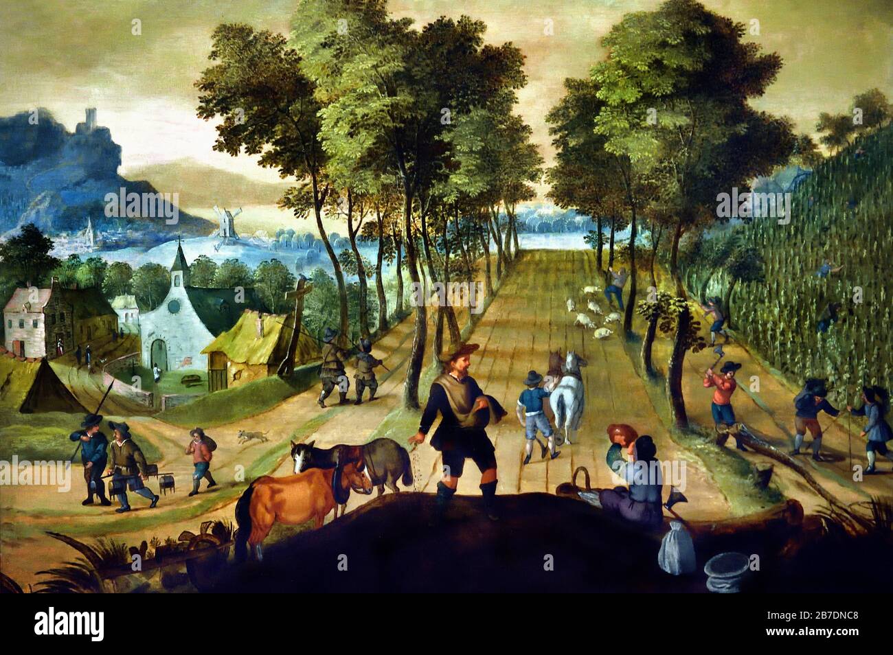 Un vaste paysage avec les agriculteurs qui tendent le champ 1620-1625 par Sebastian Vrancx 1573-1647 peintres flamands du XVIe au XVIIe siècle, belge, Belgique. Banque D'Images