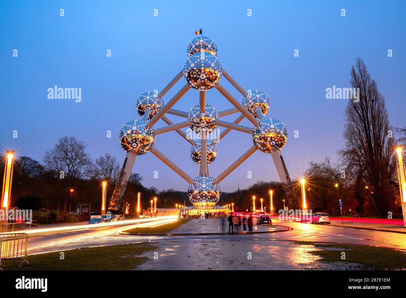 Monument Atomium à Bruxelles (Belgique) de nuit Banque D'Images