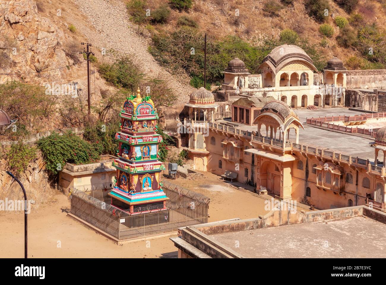 Temple Ramanuja Acharya Mandir dans le complexe Galta Ji, Jaipur, Inde Banque D'Images