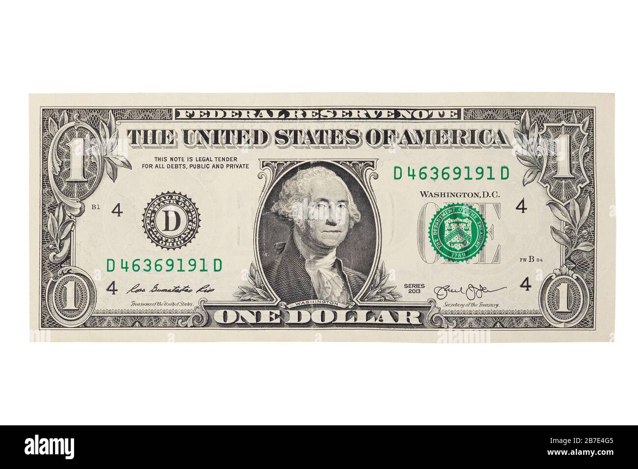 facture d'un dollar isolée sur fond blanc Banque D'Images