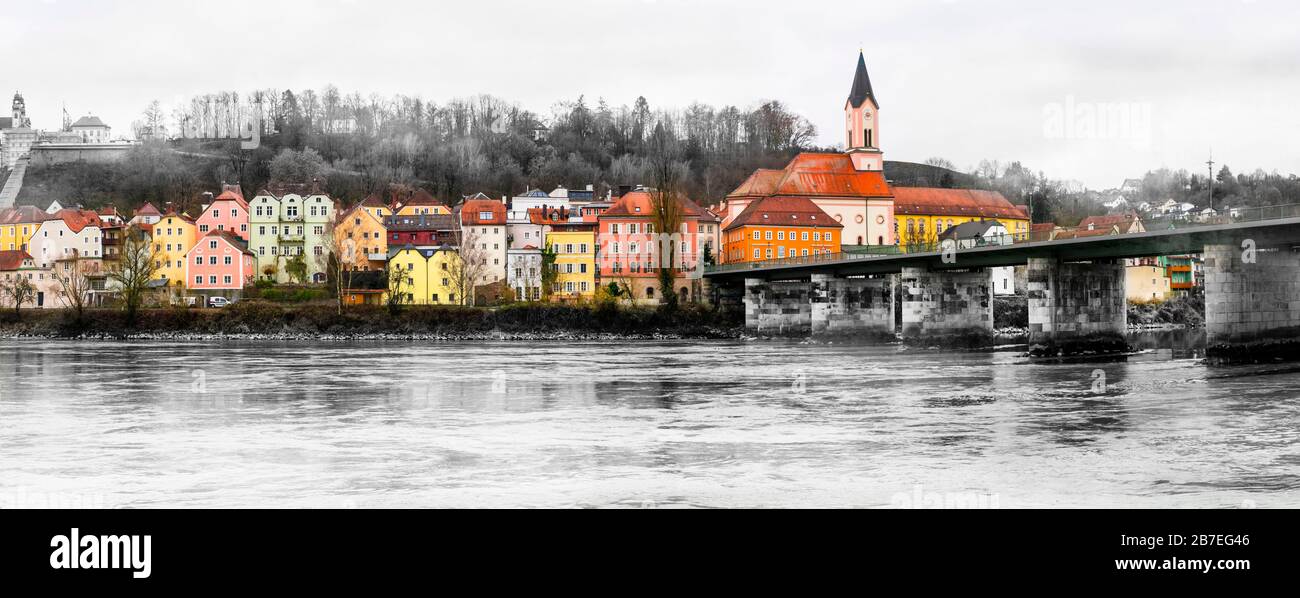Belle vieille ville de Passau,vue panoramique,Bavaria,Allemagne. Banque D'Images