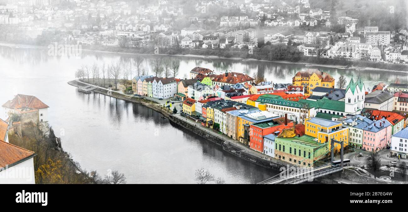 Impressionnante vieille ville de Passau, Bavière, Allemagne. Banque D'Images