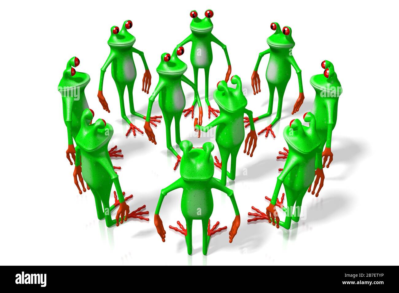 Des grenouilles de caricature tridimensionnelles - poignée de main, concept d'accord. Banque D'Images