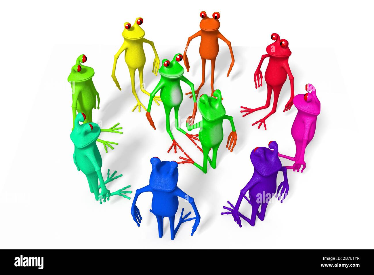 Des grenouilles de caricature tridimensionnelles - poignée de main, concept d'accord. Banque D'Images