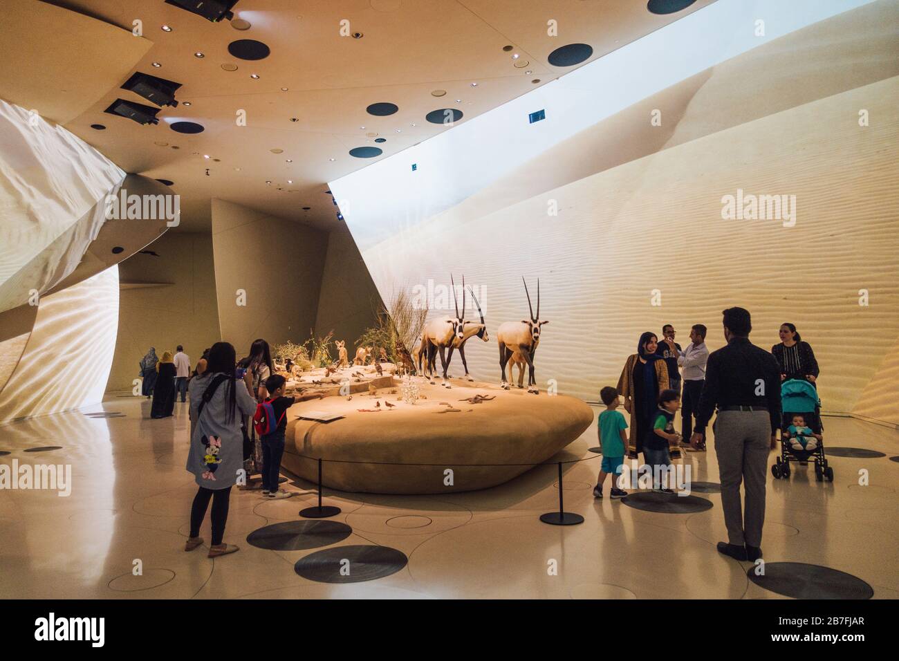 L'oryx arabe, l'animal national du Qatar, est exposé dans une exposition au Musée national du Qatar, à Doha Banque D'Images