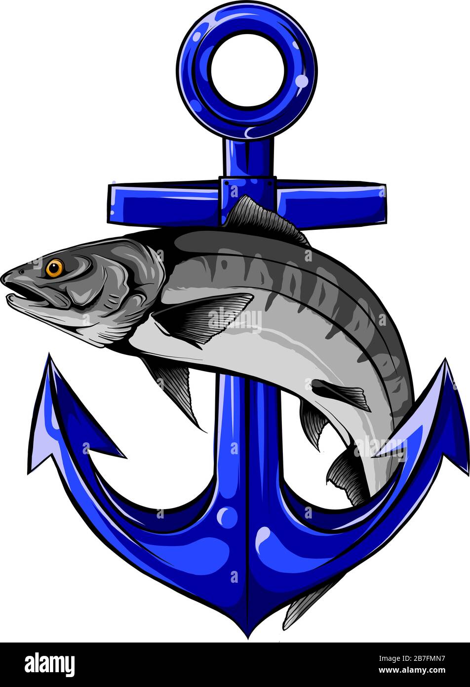 Un dessin Anchor et vecteur de poisson illusoire Illustration de Vecteur