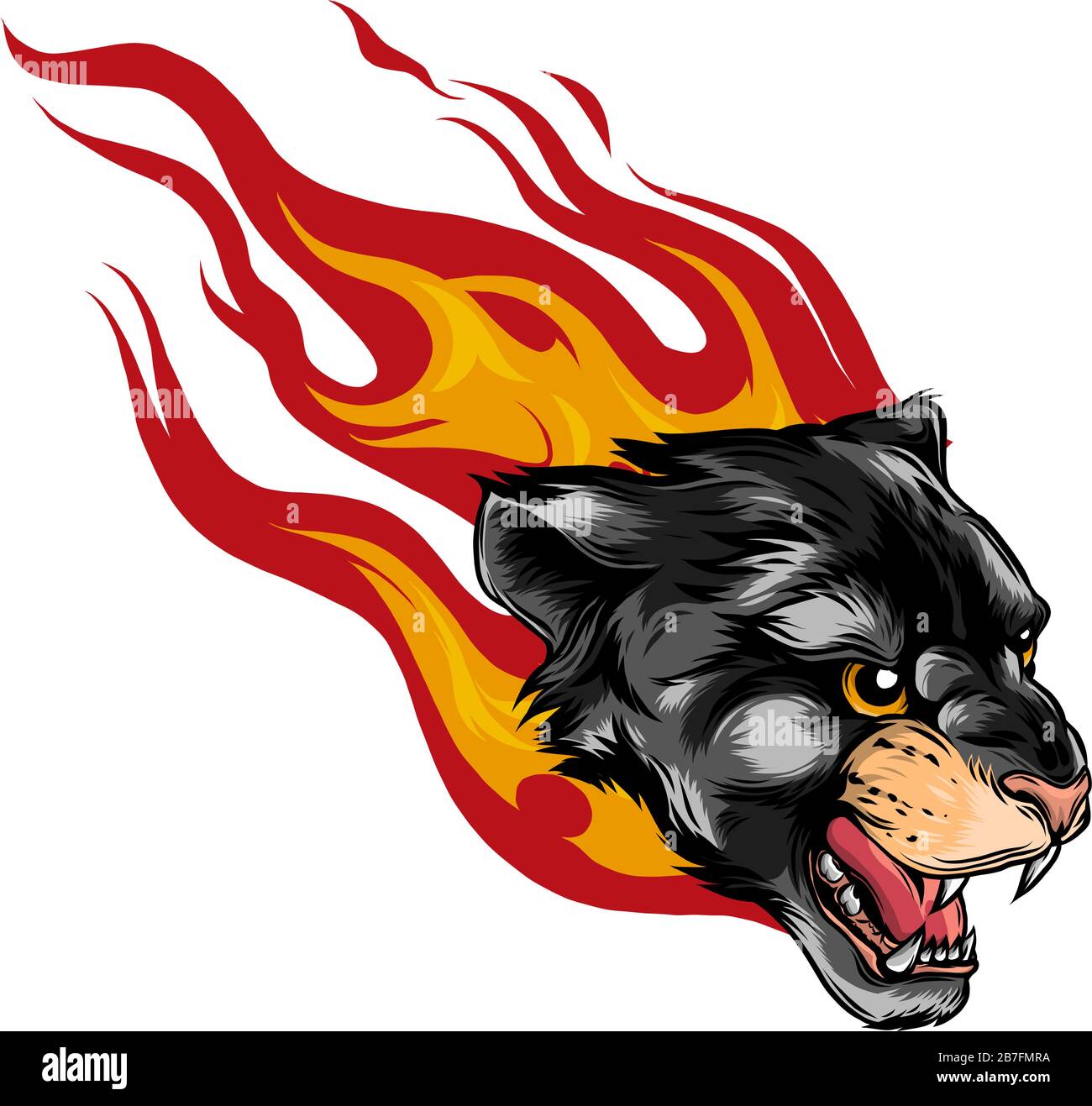tête de lion de montagne torreneuse avec flammes de feu - attaquant le vecteur animal sauvage Illustration de Vecteur