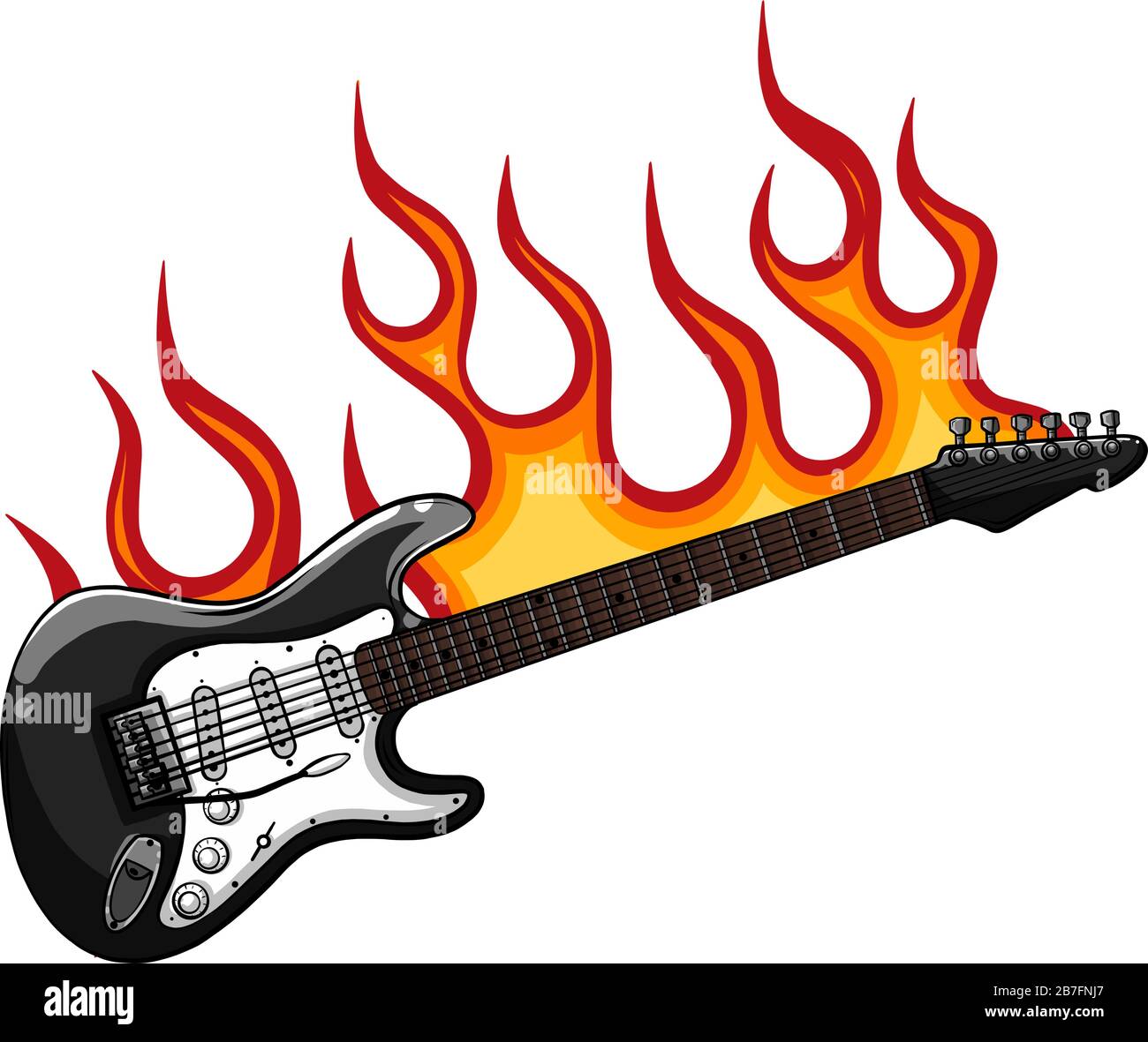 Marque de logo Rock Star ou BAND Fire. Guitare électrique signe vectoriel musical fiery et flamme. Illustration de Vecteur