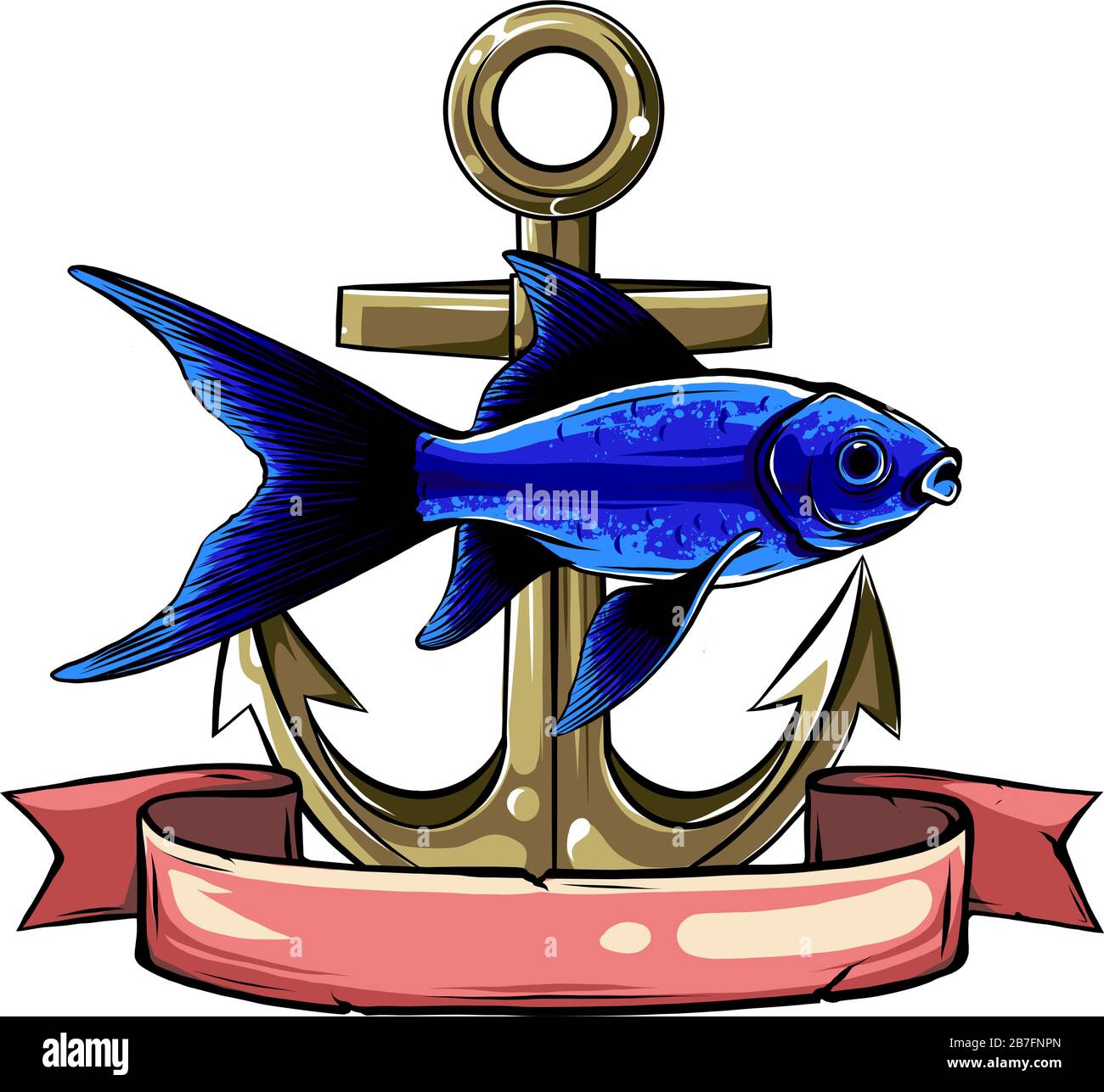 Un dessin Anchor et vecteur de poisson illusoire Illustration de Vecteur