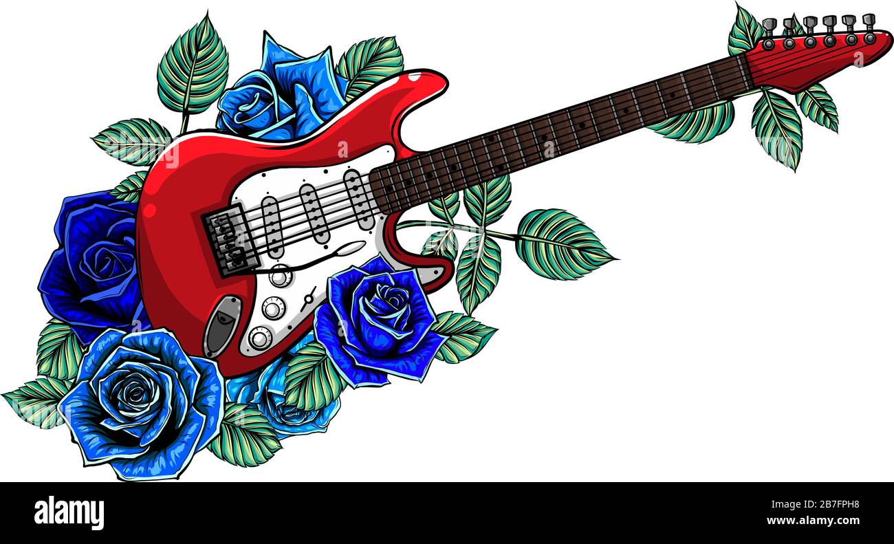 Illustration Résumé guitare avec rose rouge. Vector Illustration de Vecteur