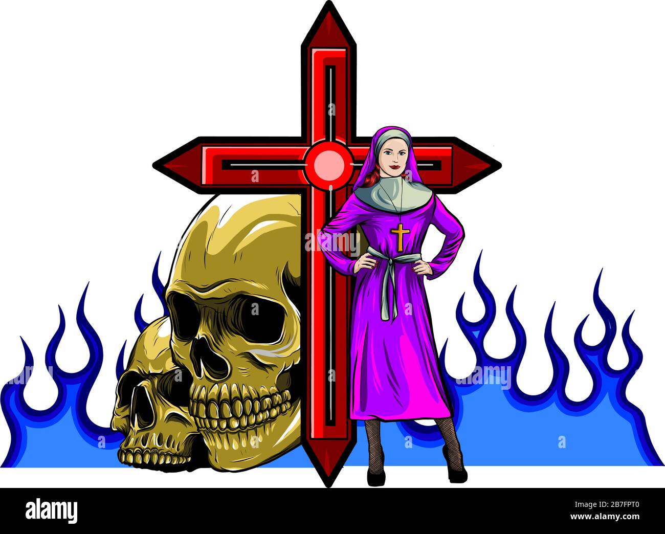 Gurgatoire nun dans le vecteur de personnage de dessin animé de feu Illustration de Vecteur