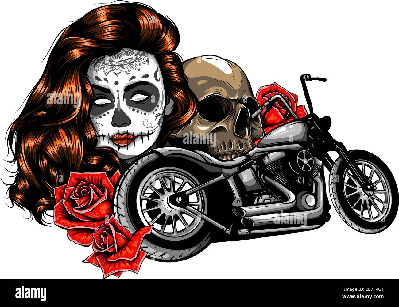 Illustation vector vintage moto du broyeur et les roses poster Illustration de Vecteur