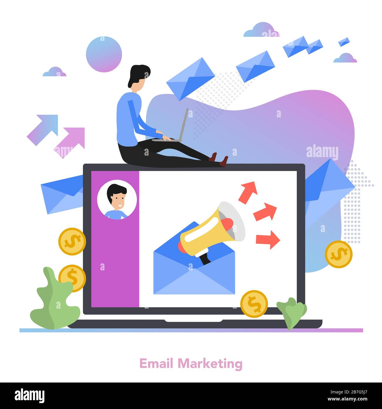 Concept carré de marketing de courrier électronique à plat Illustration de Vecteur