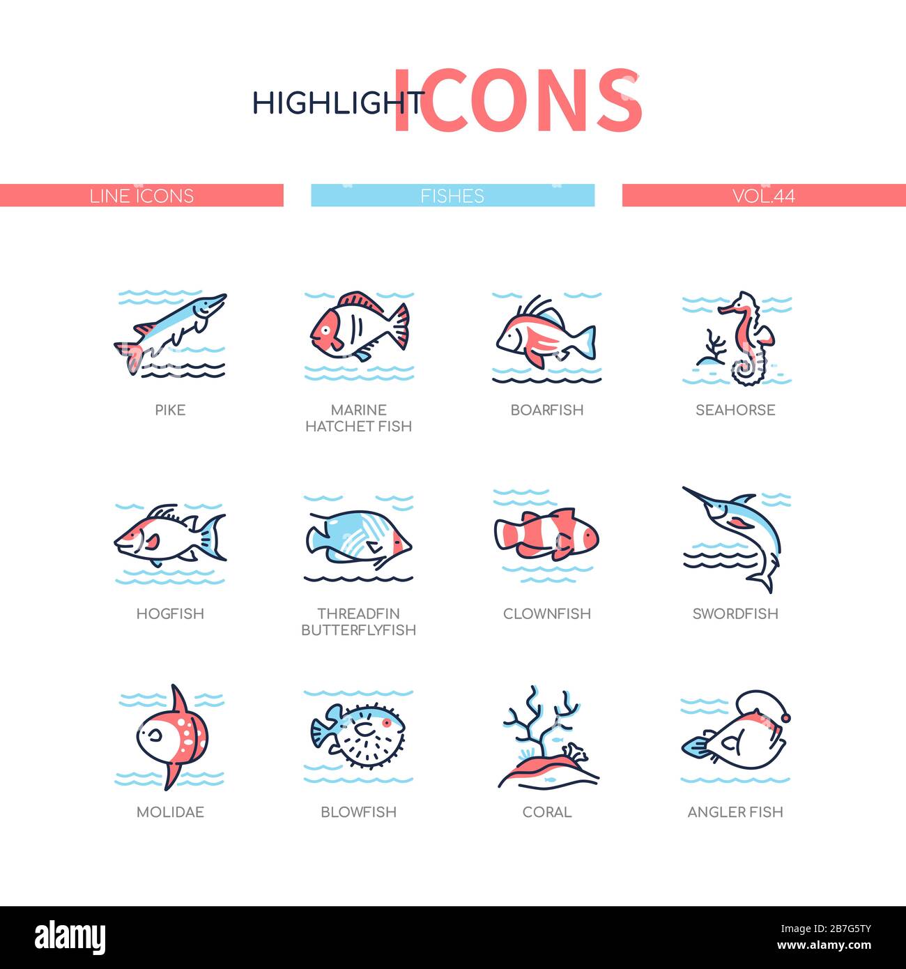 Fish Species - jeu d'icônes de style moderne Illustration de Vecteur