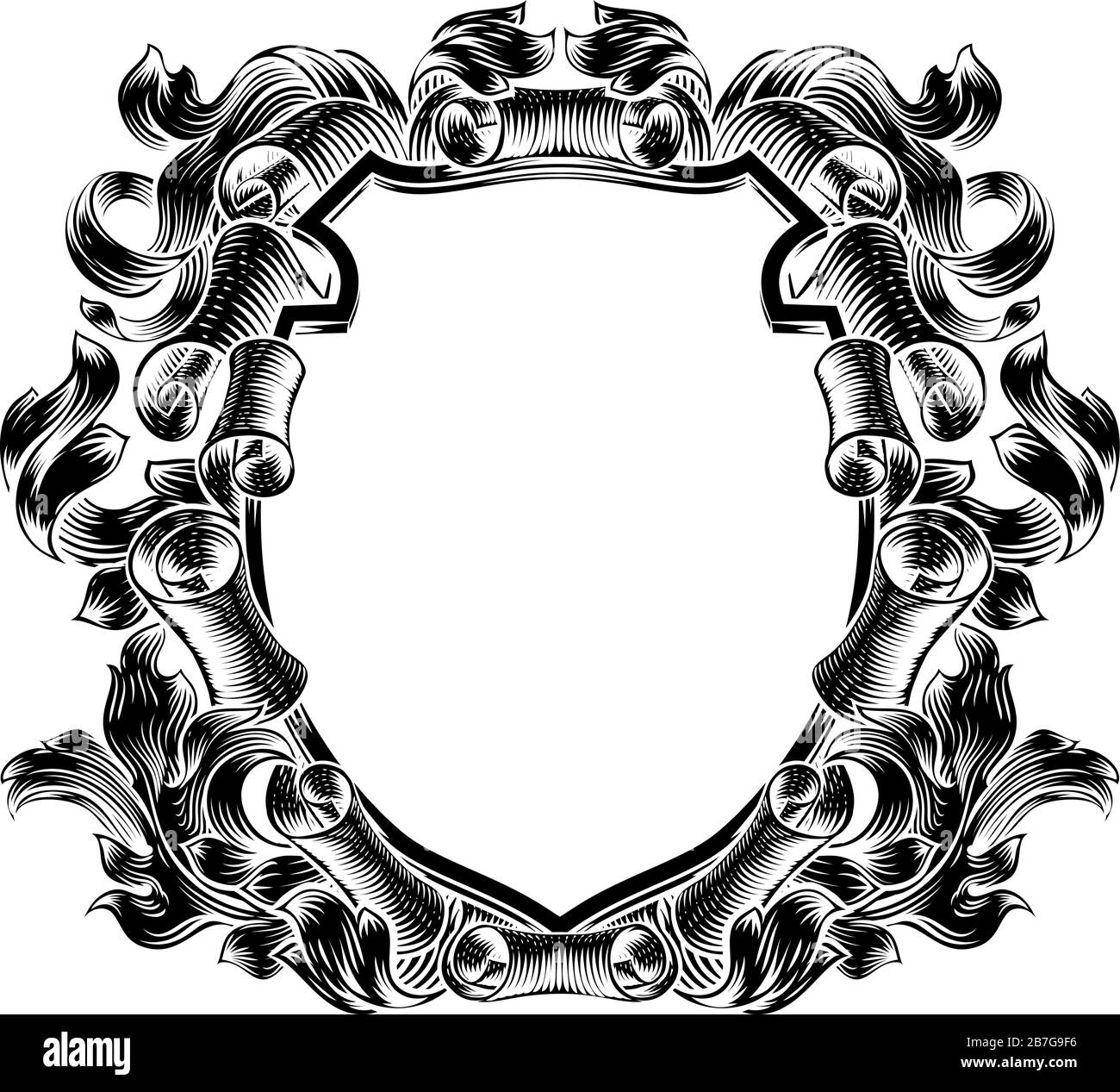 Armoiries Crest Scroll quitte le bouclier héraldique Illustration de Vecteur