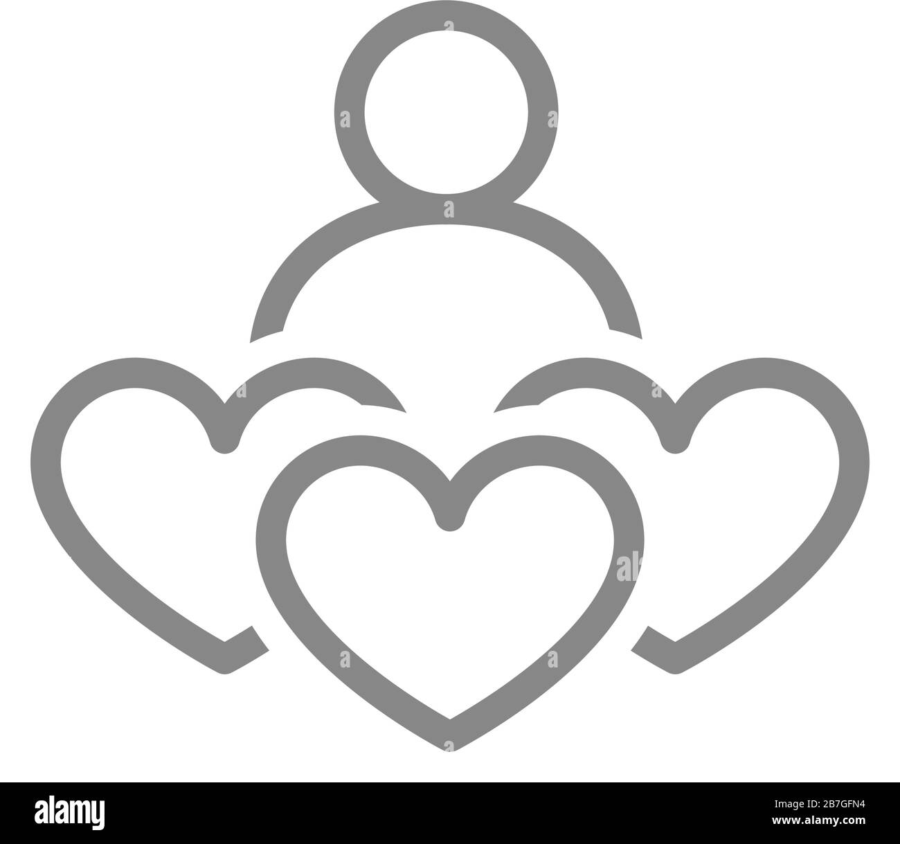 Humain avec trois coeurs, icône de ligne de don. Comme, feedback, symbole de charité Illustration de Vecteur