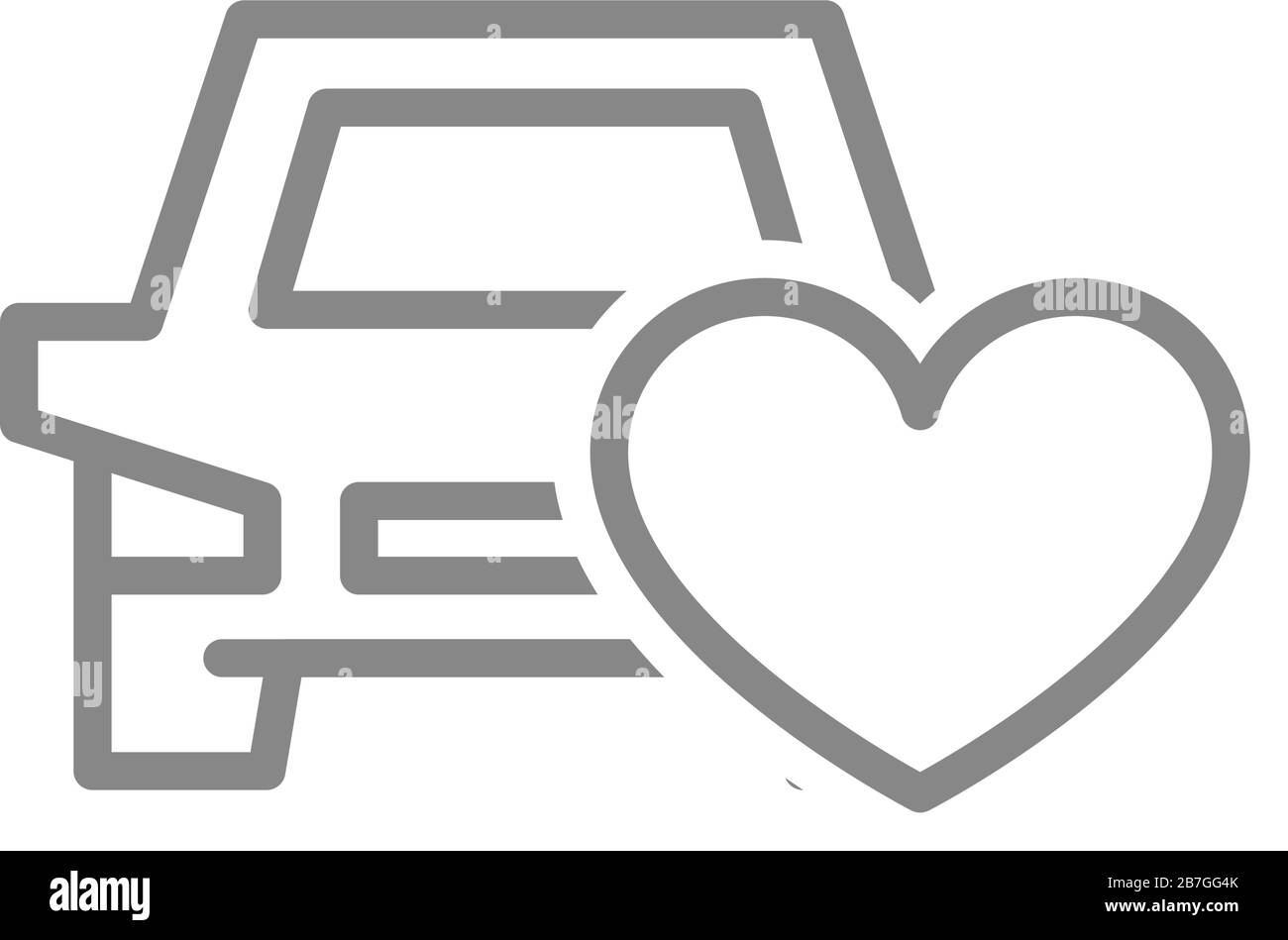Voiture avec icône de ligne de coeur. L'assurance automobile, comme le symbole de retour Illustration de Vecteur