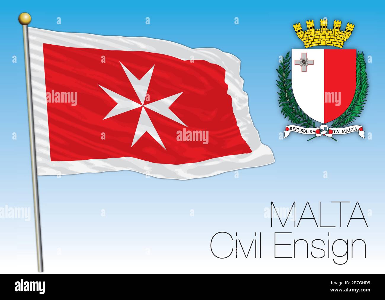 Drapeau civil officiel de Malte et armoiries nationales, Union européenne, illustration vectorielle Illustration de Vecteur