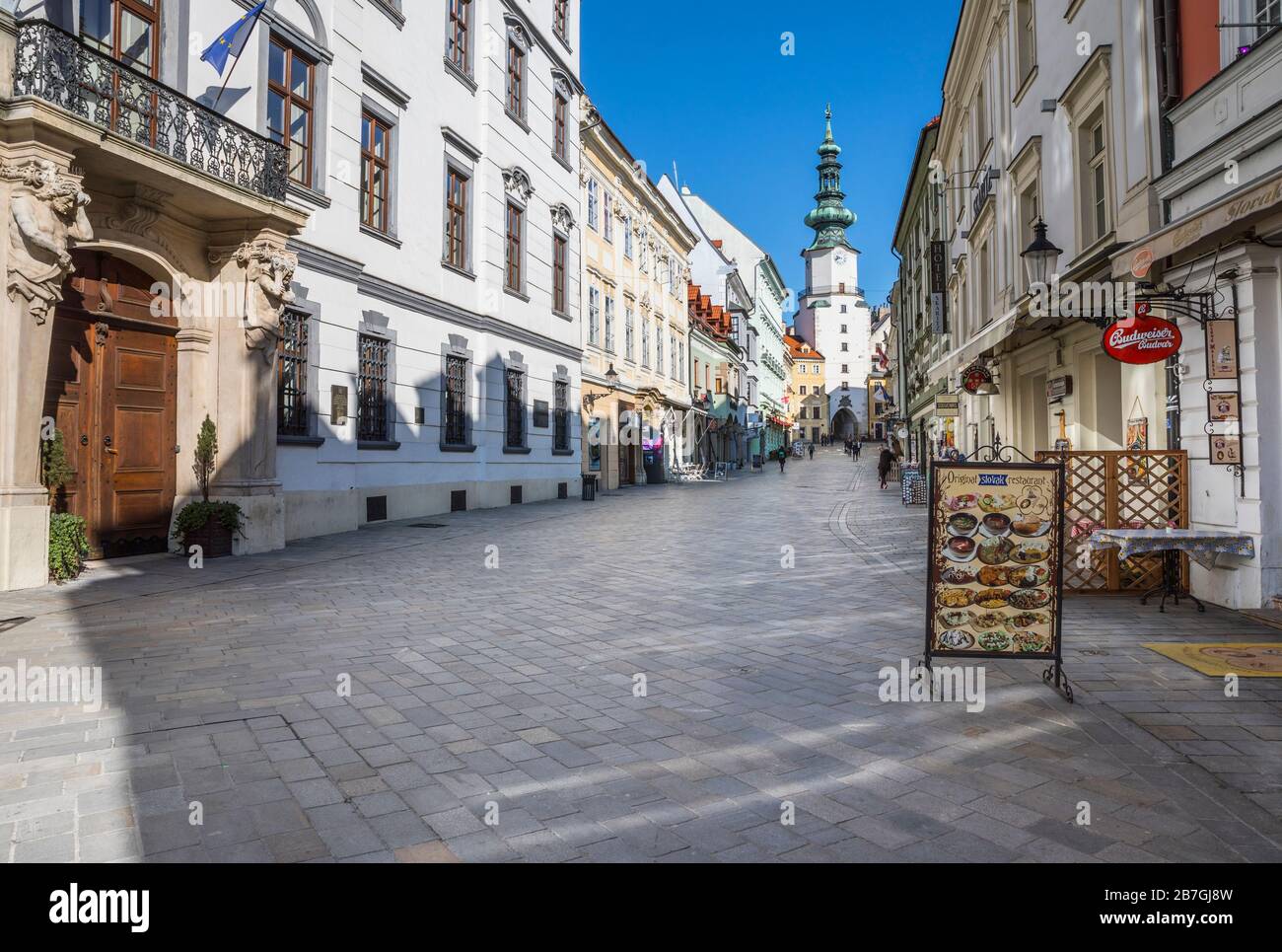 Bratislava, porte de Michael dans la rue Michalska. Banque D'Images