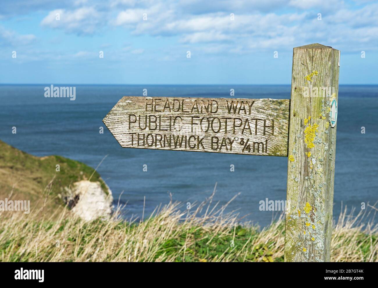 Signez pour le sentier, le chemin de la Pointe, à North Landing, Flamborough Head, East Yorkshire, Angleterre Royaume-Uni Banque D'Images