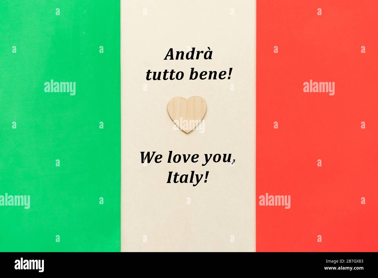 Mots de soutien et de solidarité avec le peuple italien dans le cadre du drapeau national italien. Banque D'Images