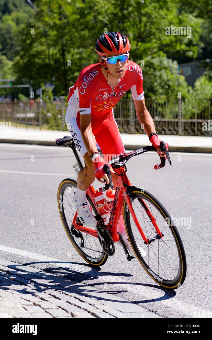 Canillo, Andorre - agust 22, 2017: Cyclistes pendant la phase 10 de la Vuelta 2017 à Canillo, Andorre. Banque D'Images