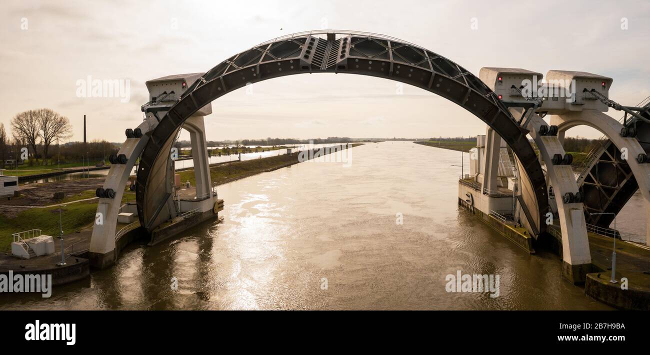 Hagestein, Pays-Bas; le complexe Hagestein, barrage et écluse debout Banque D'Images