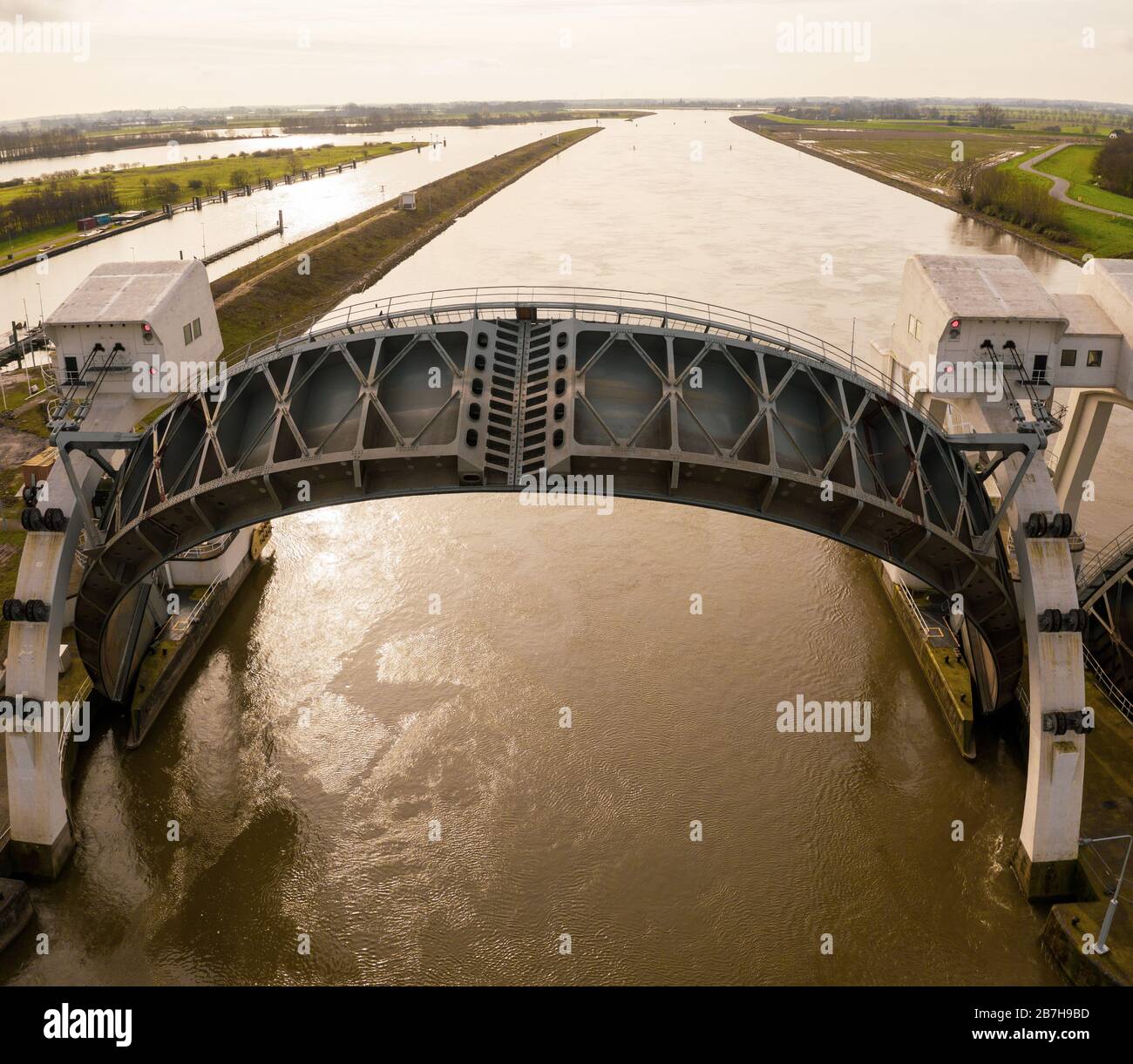 Hagestein, Pays-Bas; le complexe Hagestein, barrage et écluse debout Banque D'Images